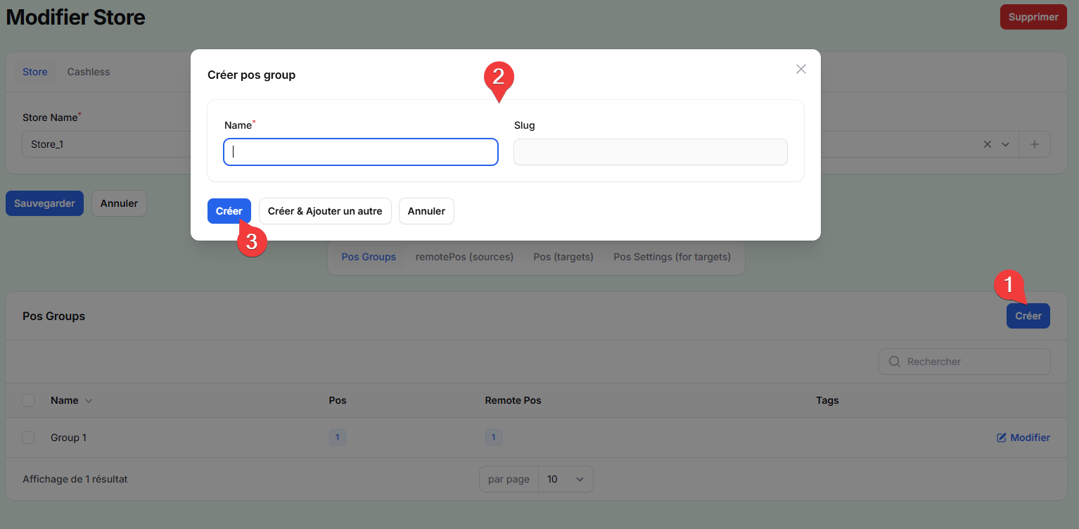 The Pos Group Creation Popup