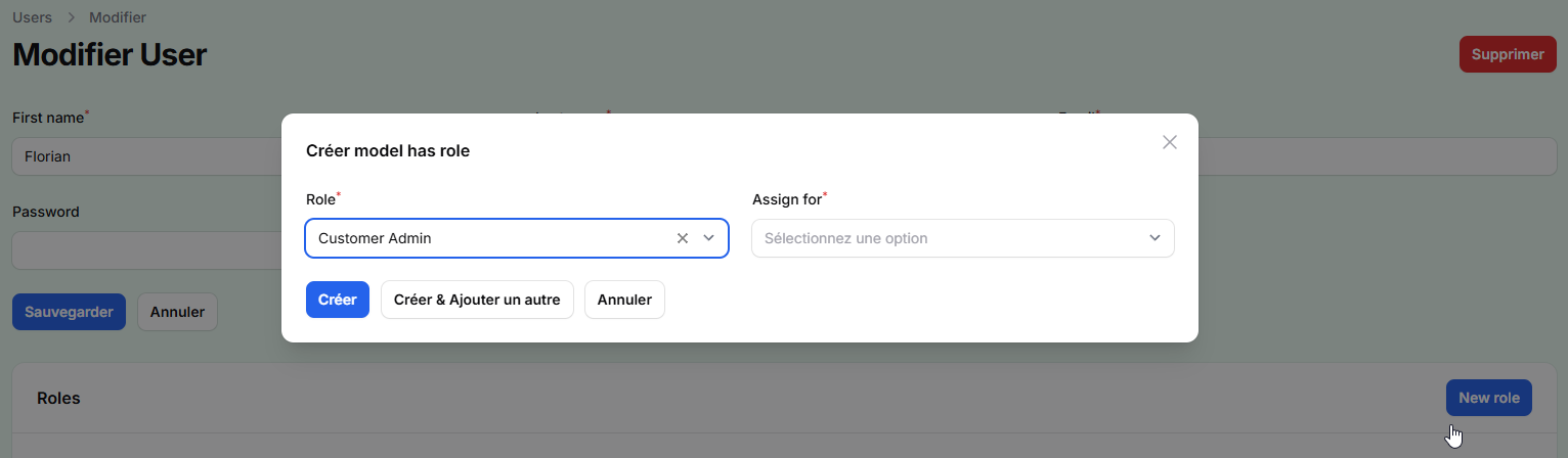 The Role Manager Popup